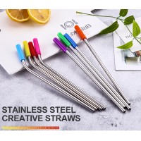 6pcs/set Stainless Steel 304 Straw Reusable Drinking Straws Portable Anti-scratch Travel Cutlery Set Straws With Cleaner Brush