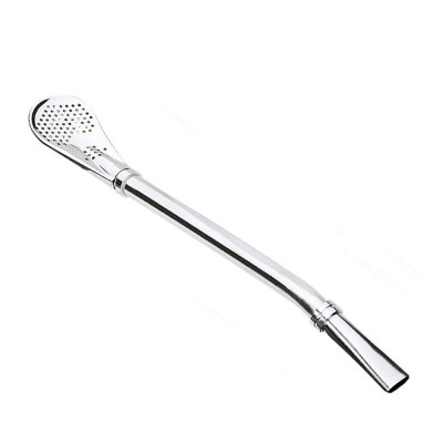 Custom Reusable Stainless Steel Metal Drinking Spoon Straws Tea Barware Strainer Stirring Straws