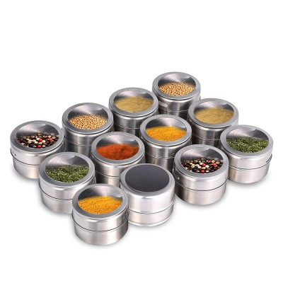 12 pcs spice rack set Spice Storage Containers Stainless Steel magnetic Spice Tins with Lid